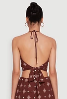 Womens Bandana Print Cropped Halter Top, Brown, Size L