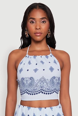 Womens Bandana Print Cropped Halter Top,