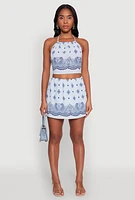 Womens Bandana Print Cropped Halter Top,