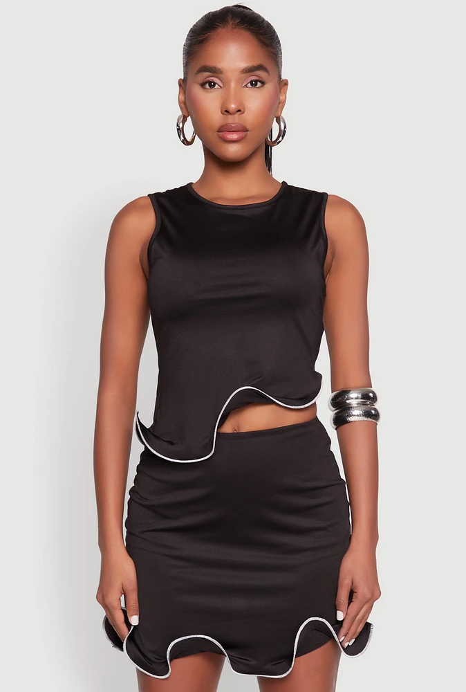 Womens Wave Structured Sleeveless Crop Top, Black, Size M