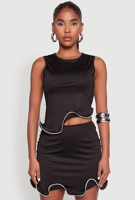 Womens Wave Structured Sleeveless Crop Top, Black, Size M
