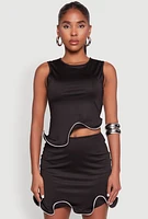 Womens Wave Structured Sleeveless Crop Top, Black, Size M