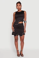 Womens Wave Structured Sleeveless Crop Top, Black, Size M
