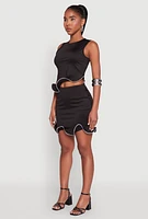 Womens Wave Structured Sleeveless Crop Top, Black, Size M