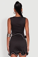 Womens Wave Structured Sleeveless Crop Top, Black, Size M