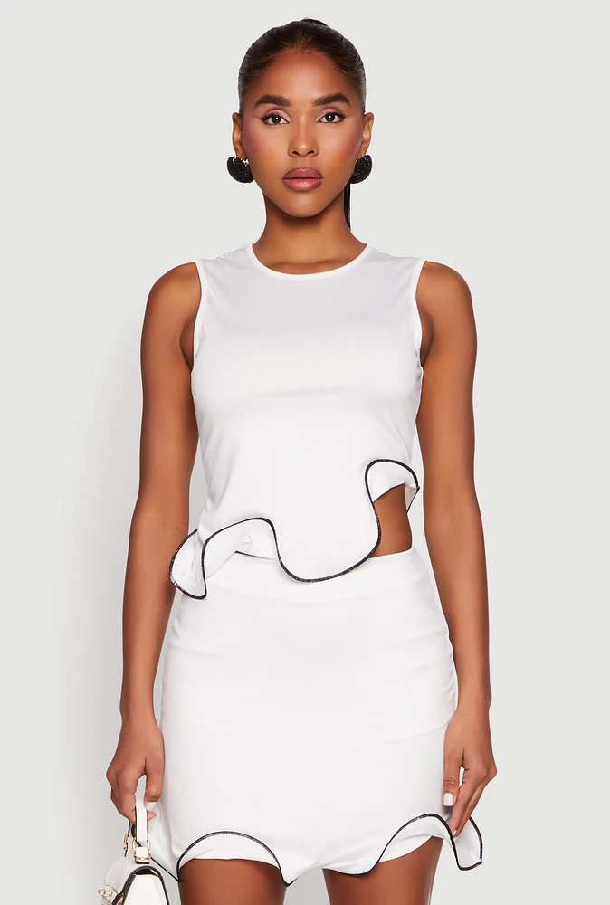 Womens Wave Structured Sleeveless Crop Top, White, Size L