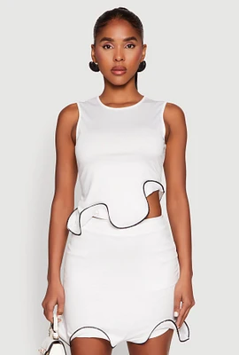 Womens Wave Structured Sleeveless Crop Top, White, Size L