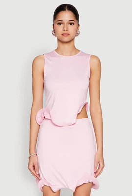 Womens Wave Structured Sleeveless Crop Top, Pink, Size L