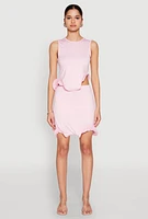 Womens Wave Structured Sleeveless Crop Top, Pink, Size L
