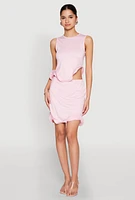 Womens Wave Structured Sleeveless Crop Top, Pink, Size L