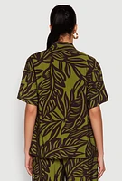 Womens Palm Leaf Print Button Front Shirt, Multi, Size L