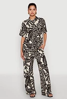 Womens Palm Leaf Print Wide Leg Pants, Multi, Size S