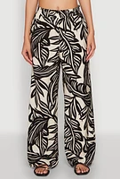 Womens Palm Leaf Print Wide Leg Pants, Multi,