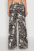 Womens Palm Leaf Print Wide Leg Pants, Multi,