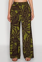 Womens Palm Leaf Print Wide Leg Pants, Multi, Size XL