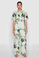 Womens Abstract Leaf Print Wide Leg Pants,