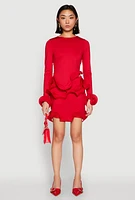 Womens Long Sleeve Wired Ruffle Blouse, Red,
