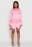Womens Long Sleeve Wired Ruffle Blouse, Pink, Size L