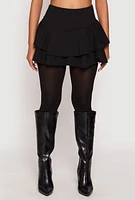 Womens Crepe Knit High Waisted Tiered Skort,
