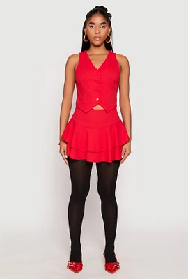 Womens Crepe Knit High Waisted Tiered Skort, Red, Size L