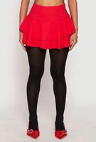 Womens Crepe Knit High Waisted Tiered Skort, Red, Size L
