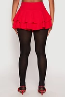 Womens Crepe Knit High Waisted Tiered Skort, Red, Size L