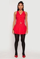 Womens Crepe Knit Button Front Vest, Red, Size M