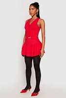 Womens Crepe Knit Button Front Vest, Red, Size M