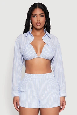 Womens Striped Bolero Jacket and Halter Bikini Top, Blue, Size S