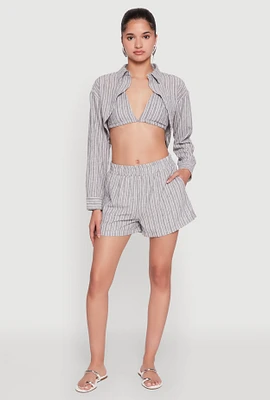Womens High Waisted Pinstripe Shorts, Grey, Size M