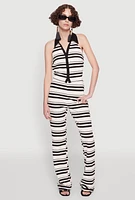 Womens Textured Knit Striped Flared Pants, Multi, Size L
