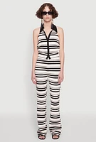 Womens Textured Knit Striped Flared Pants, Multi, Size L