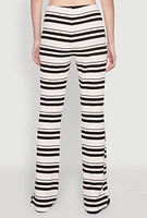 Womens Textured Knit Striped Flared Pants, Multi, Size L