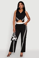 Womens Varsity Stripe Button Front Cropped Blazer Vest, Black, Size L