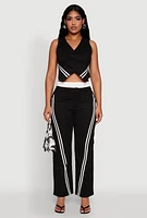 Womens Varsity Stripe Button Front Cropped Blazer Vest, Black, Size L
