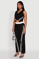 Womens Varsity Stripe Button Front Cropped Blazer Vest, Black, Size L