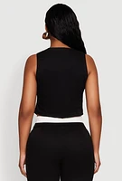 Womens Varsity Stripe Button Front Cropped Blazer Vest, Black, Size L