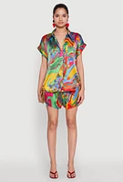 Womens Satin Psychedelic Floral Print Shorts, Multi, Size S