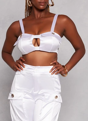 Womens Keyhole Front Bustier Top, White, Size S