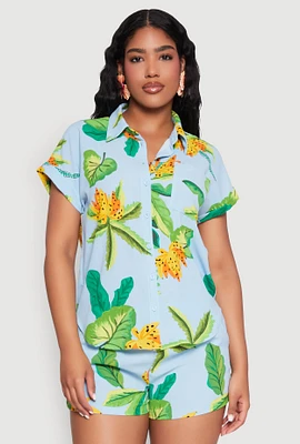 Womens Banana Tropical Print Fixed Cuff Shirt, Multi,
