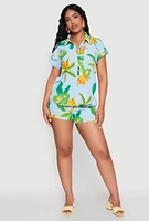 Womens Banana Tropical Print Fixed Cuff Shirt, Multi,