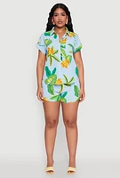 Womens Banana Tropical Print Fixed Cuff Shirt, Multi,