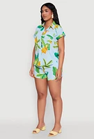 Womens Banana Tropical Print Fixed Cuff Shirt, Multi,