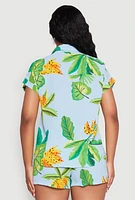 Womens Banana Tropical Print Fixed Cuff Shirt, Multi,