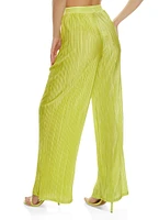 Womens Plisse High Waisted Wide Leg Pants, Green, Size S