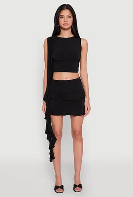 Womens Ruffle Draped Tiered Mini Skirt, Black,