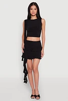 Womens Ruffle Draped Tiered Mini Skirt, Black, Size M