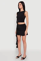 Womens Ruffle Draped Tiered Mini Skirt, Black, Size M