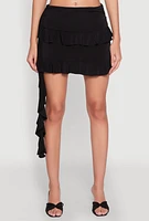 Womens Ruffle Draped Tiered Mini Skirt, Black, Size M