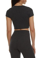 Womens Ribbed O Ring Cut Out Crop Top, Black, Size L